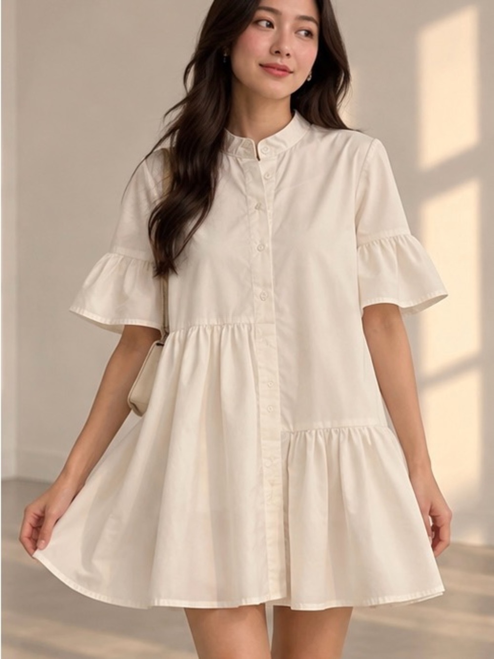 Ruffle Sleeve Mini Dress in White